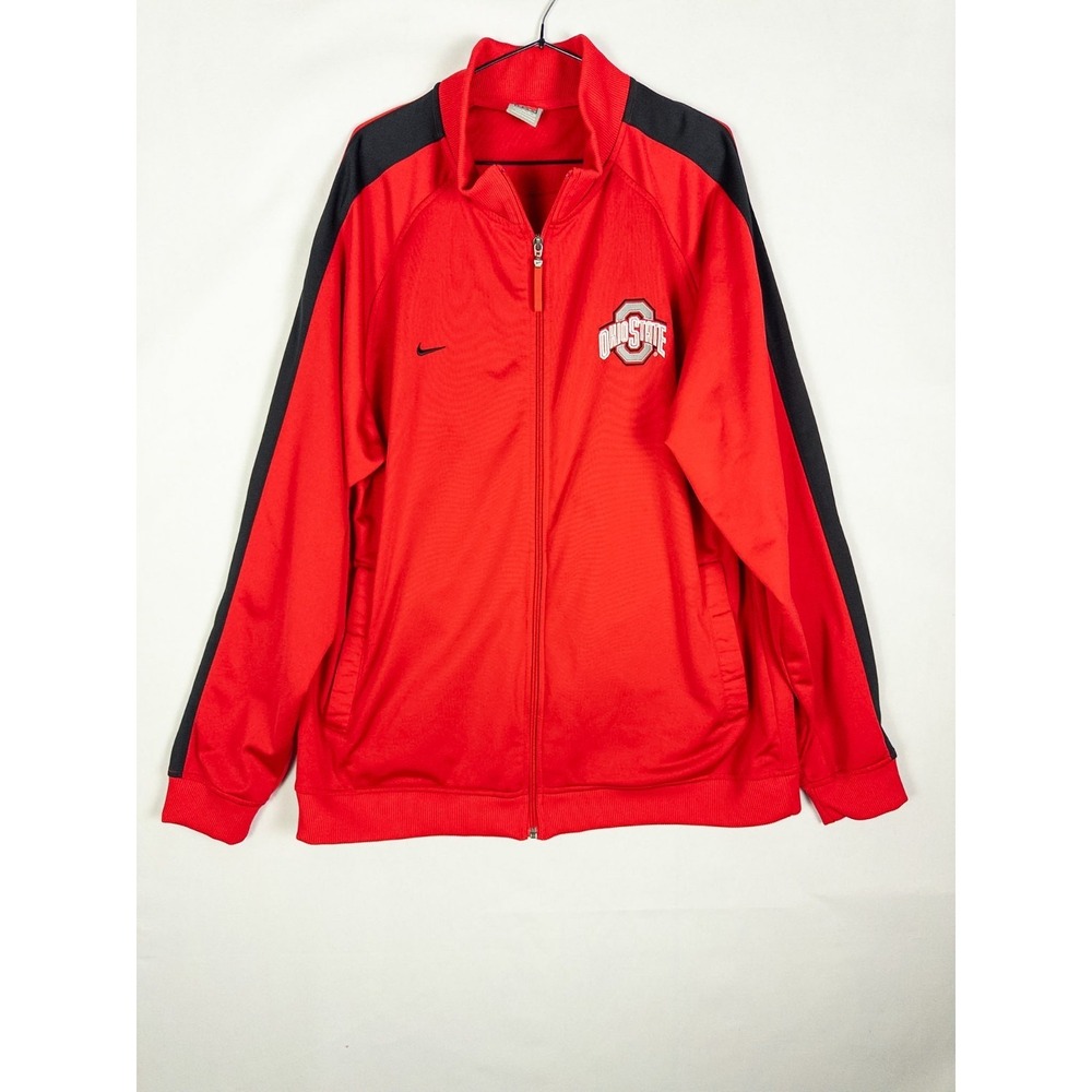 VTG Nike Ohio‎ State Buckeyes Mens Red Black Full Zip Track Jacket NCAA XL